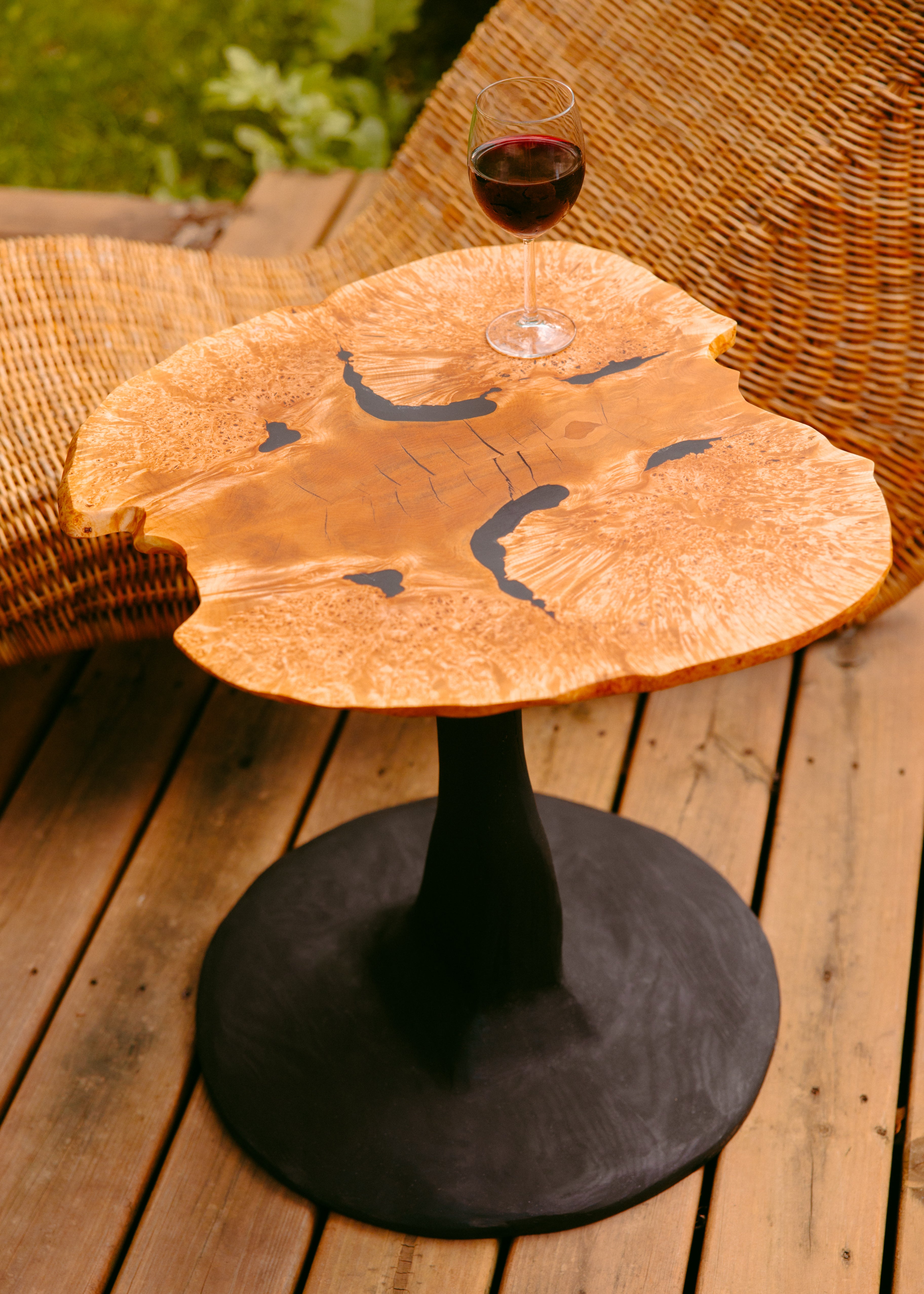 Maple burl and Dyed White Oak side table pair