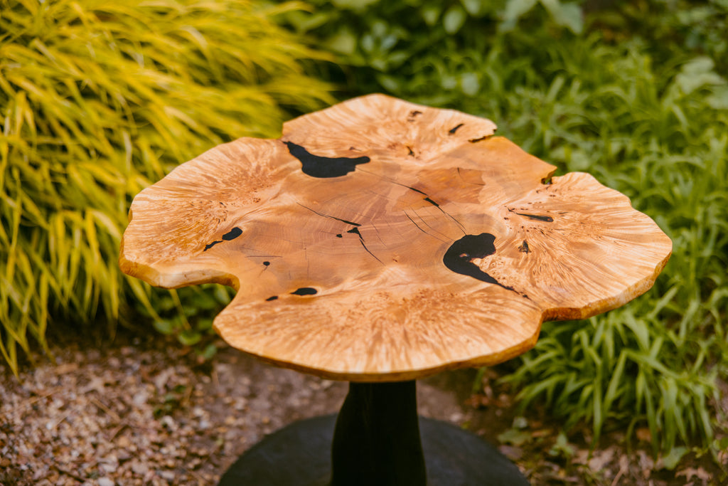 Maple burl and Dyed White Oak side table pair