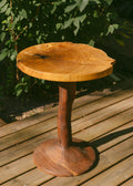 Elm cookie burl and walnut side table
