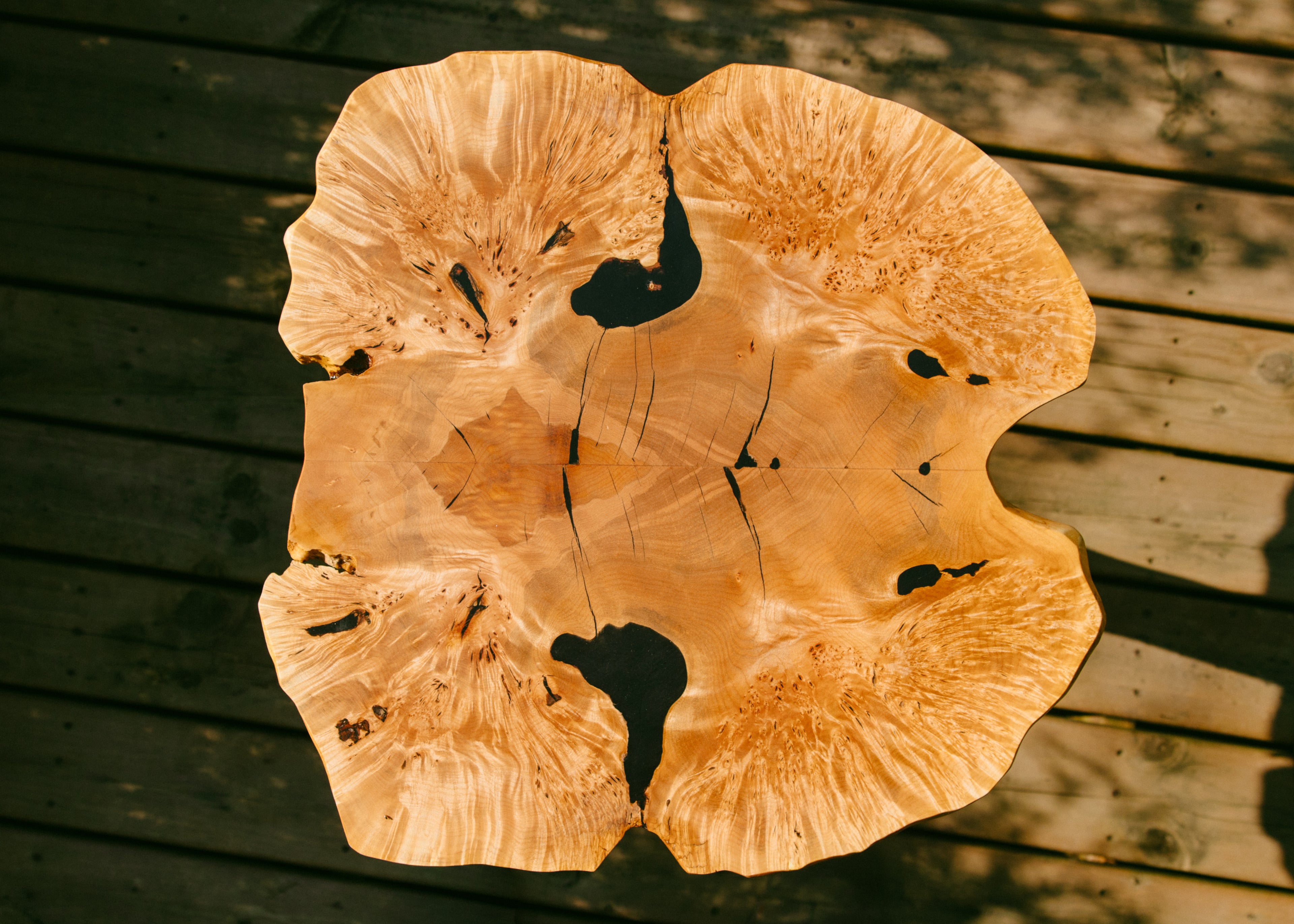 Maple burl and Dyed White Oak side table pair