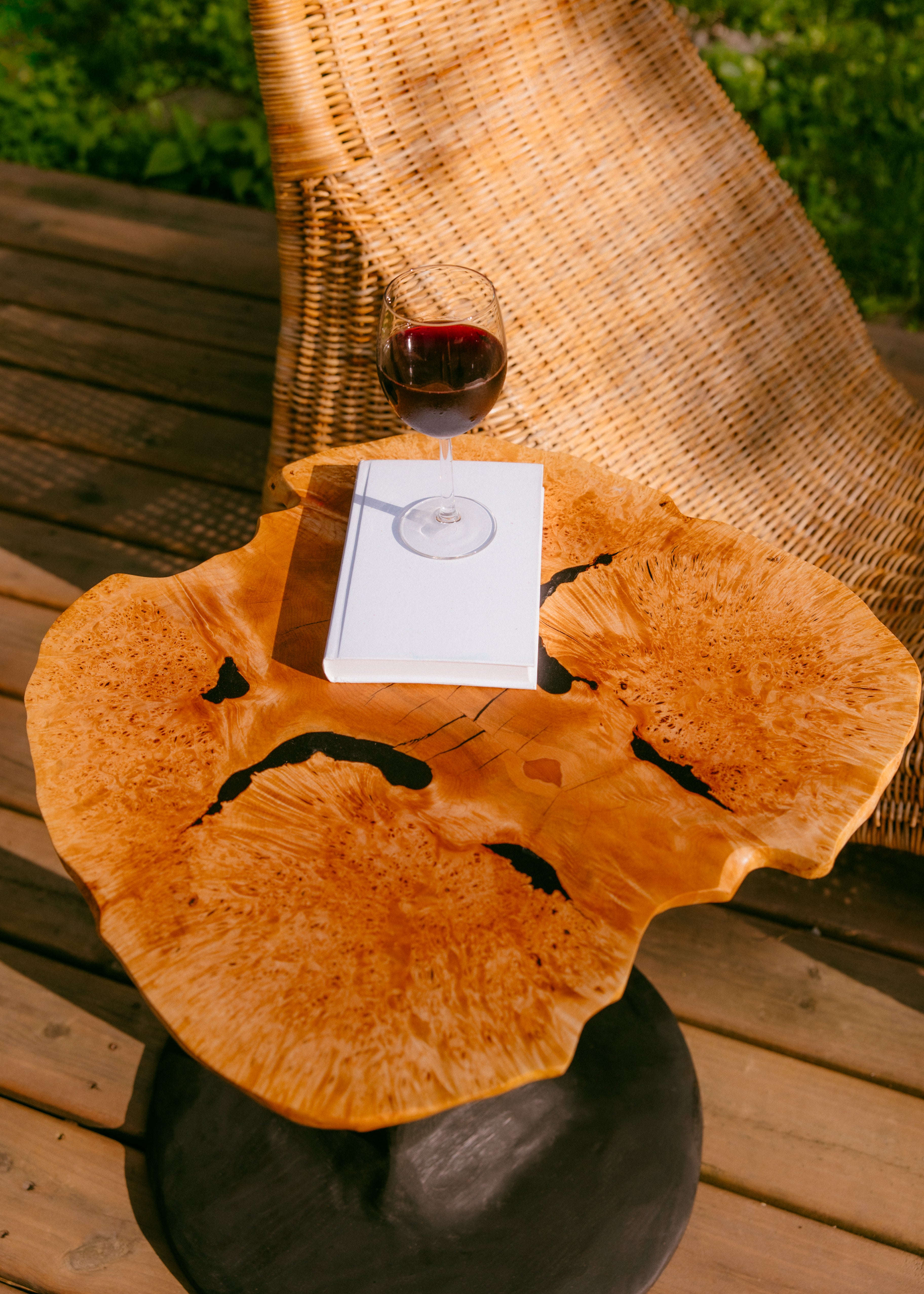 Maple burl and Dyed White Oak side table pair