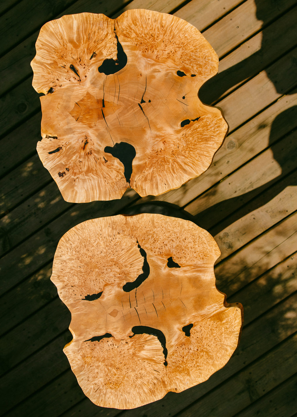 Maple burl and Dyed White Oak side table pair