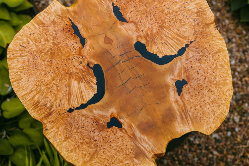 Maple burl and Dyed White Oak side table pair