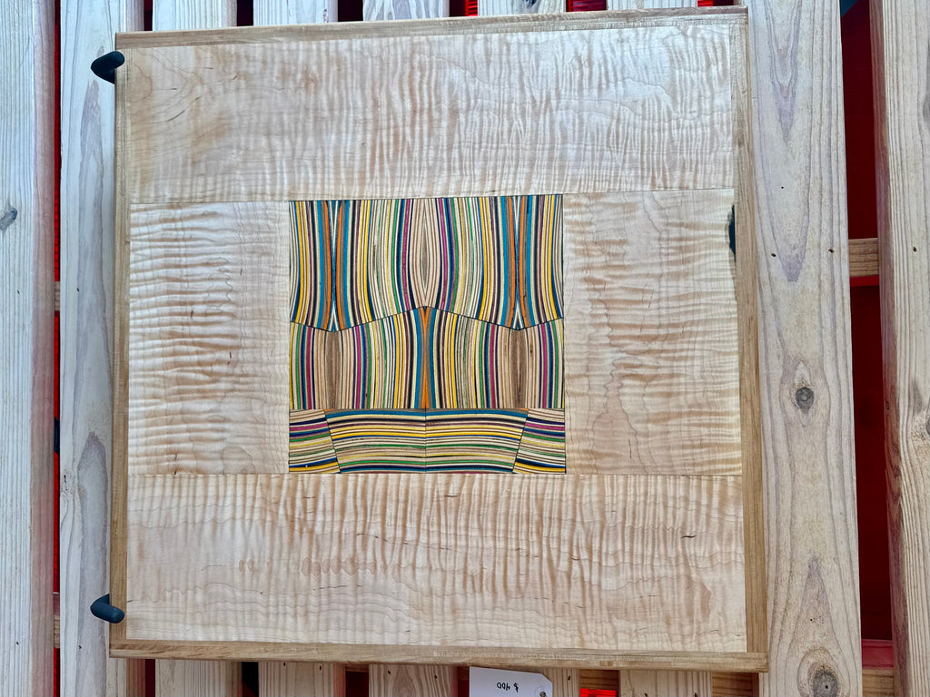 Flamed maple and Recycled Skateboard wall art