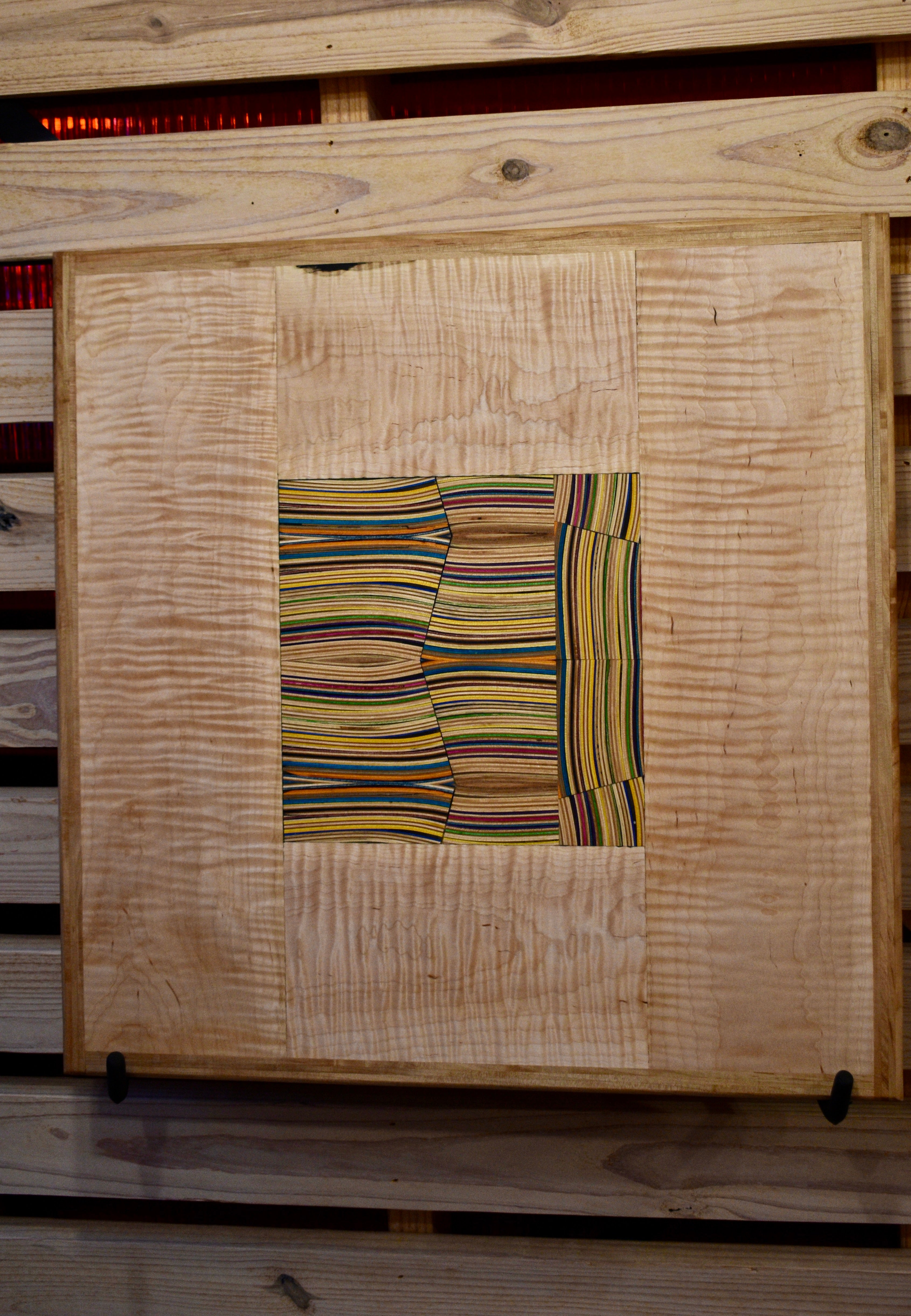 Flamed maple and Recycled Skateboard wall art