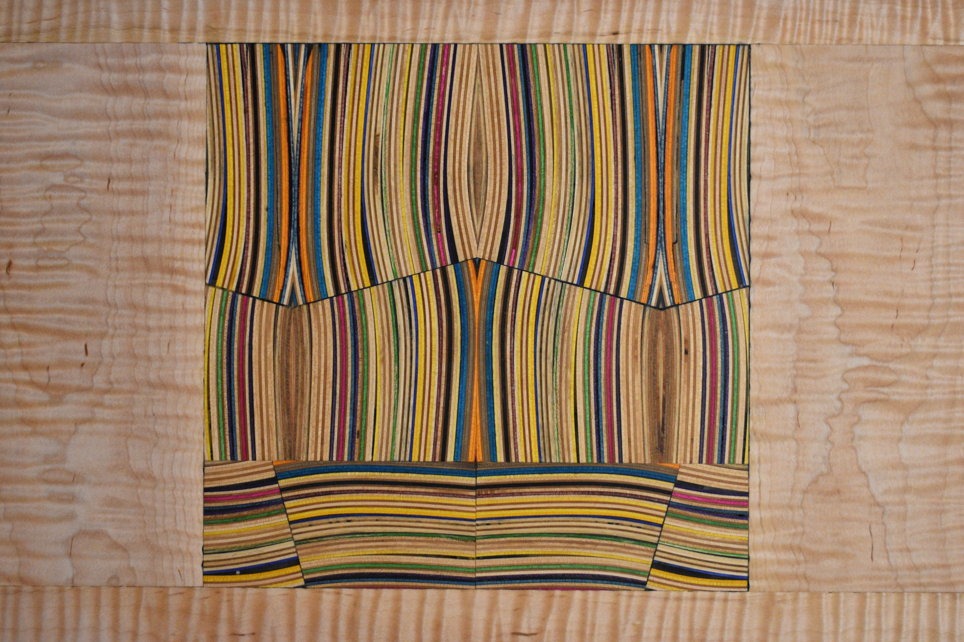 Flamed maple and Recycled Skateboard wall art