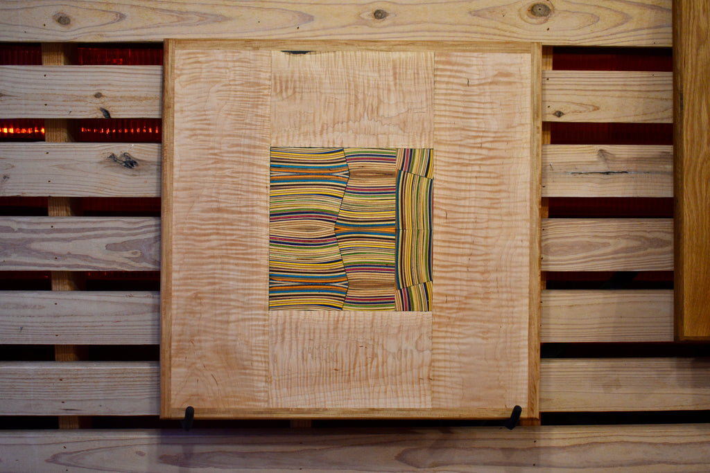 Flamed maple and Recycled Skateboard wall art