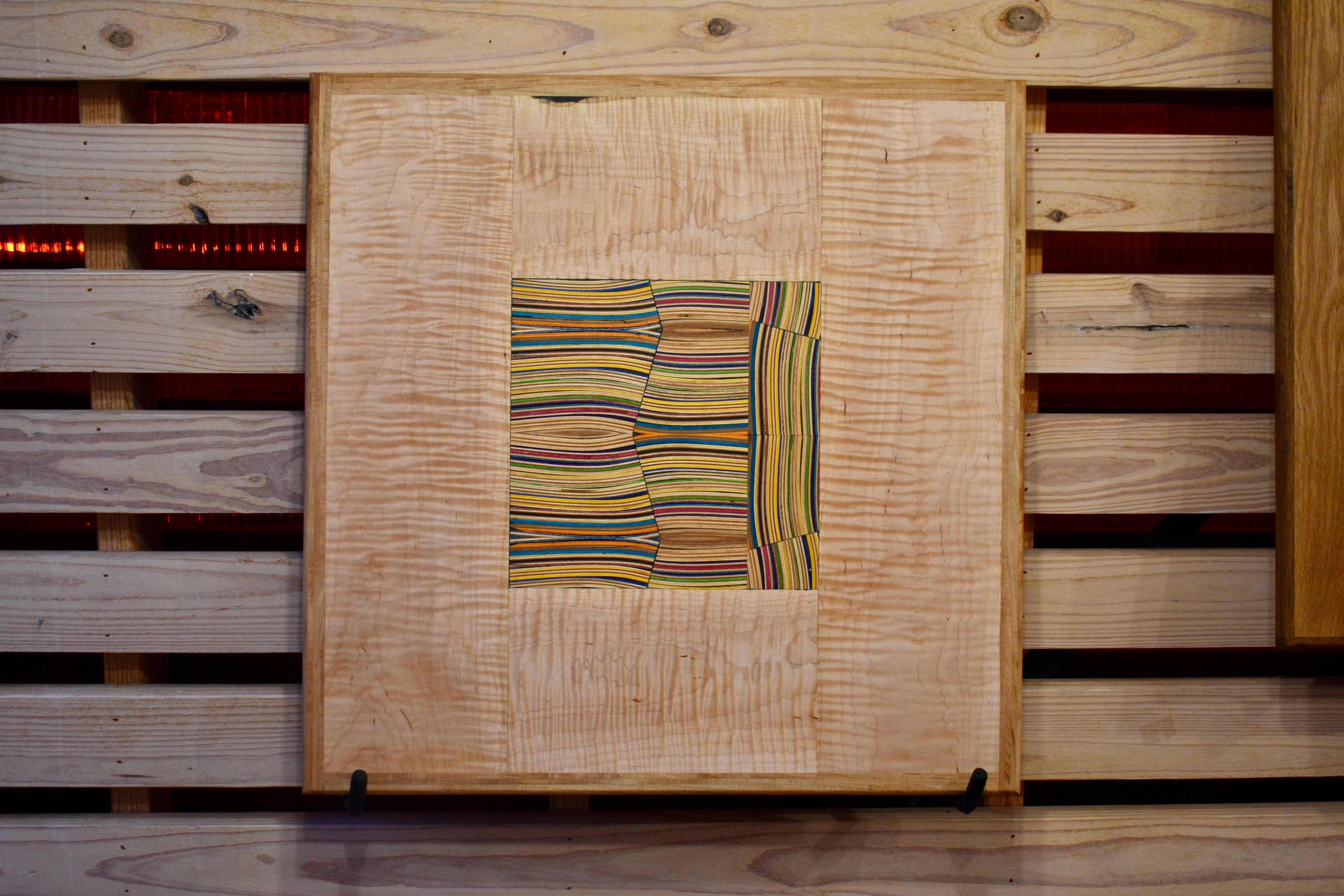 Flamed maple and Recycled Skateboard wall art